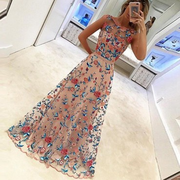 New fashion fashion sleeveless evening dress embroidered luxury women's daba dress mp188