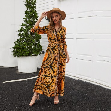 New bohemian beach sunscreen big put on women's long-sleeved dress nightgown skirt