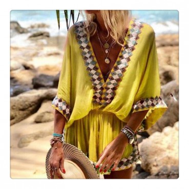 Women's 2021 summer new style printed bat shirt mini dress