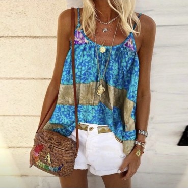 European and American women's summer new style printed loose camisole top