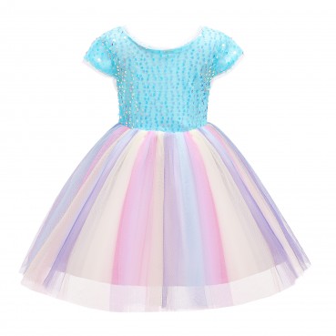 Girls dress spring and summer new children's dress skirt girls children's clothing rainbow mesh skirt crown sequin princess dress