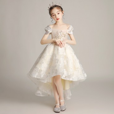 Girls birthday princess dress flower girl wedding dress dress fluffy yarn children's host catwalk Western style children's dress