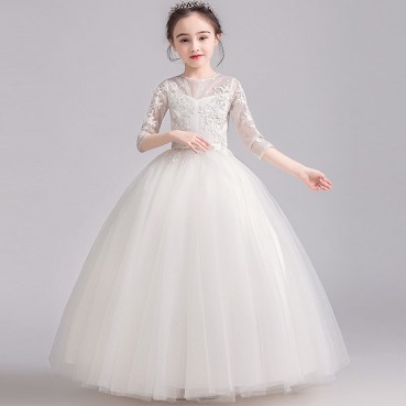 Girls dress 2021 new spring white princess performance birthday singing performance costume stage costume chorus costume