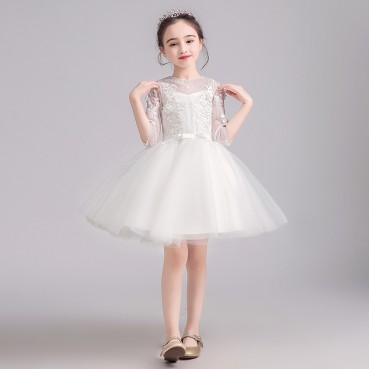 Girls dress 2021 new spring white princess performance birthday singing performance costume stage costume chorus costume