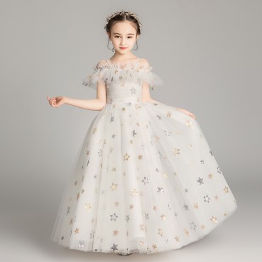 Children's dress summer princess dress girls fluffy gauze host piano performance dress little girl western style flower girl wedding dress