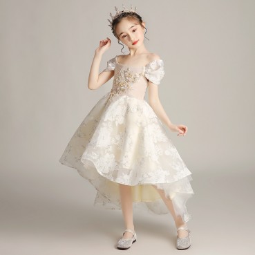 Girls birthday princess dress flower girl wedding dress dress fluffy yarn children's host catwalk Western style children's dress