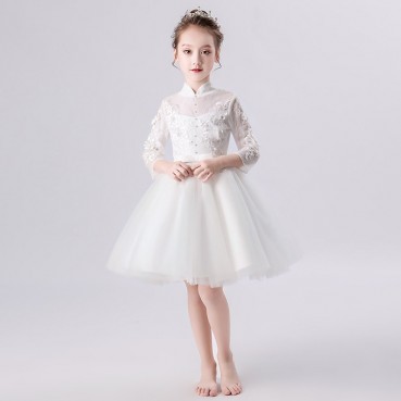 Girls dress 2021 new spring white princess performance birthday singing performance costume stage costume chorus costume