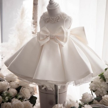 2021 new children's dress princess dress white girl wedding dress one year old birthday evening dress skirt baby pettiskirt