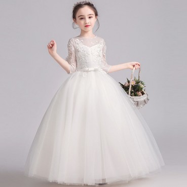 Girls dress 2021 new spring white princess performance birthday singing performance costume stage costume chorus costume