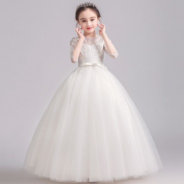 Girls dress 2021 new spring white princess performance birthday singing performance costume stage costume chorus costume