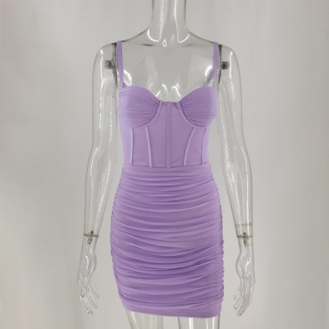 European and American mesh pleated summer new fashion fashion sling ladies dress female