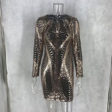 New hot women's European and American night shop sexy sleeve slim bag hip beads dress spot