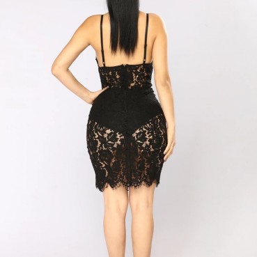 Women's dress new sexy hook lace strap nightclub bag hip dress