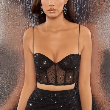 New women's sexy night shop Slim hot diamond crashed small vest female two colors