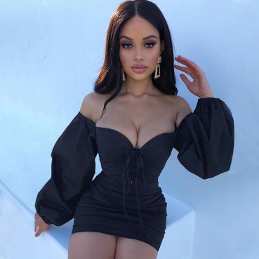 2021 European and American women's pointed shoulders shoulder fluffy dress pleats bag hip skirt women dress