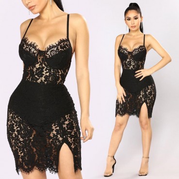 Women's dress new sexy hook lace strap nightclub bag hip dress