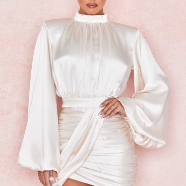 Surface of solid color lanterns, hip women's sexy long-sleeved irregular ladies dress
