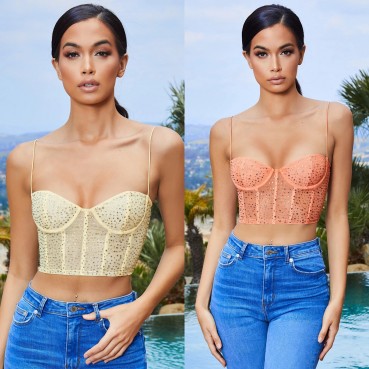 New women's sexy night shop Slim hot diamond crashed small vest female two colors