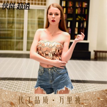 European and American women's 2021 autumn new sexy hanging film tube top sparkle thousand layers fashion sequins (six colors)