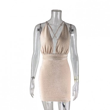 New women's fashion V collar back tie sexy dress