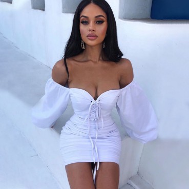 2021 European and American women's pointed shoulders shoulder fluffy dress pleats bag hip skirt women dress