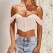 Women's hot-selling shoulder net yarn solid color sexy wrapped chest rifle short top female