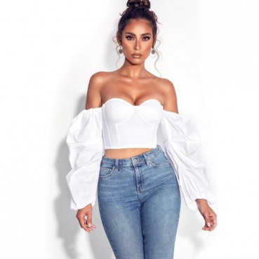 Women's early autumn new one-shoulder shirt irregular long-sleeved sexy fashion night bowl short shirt female summer