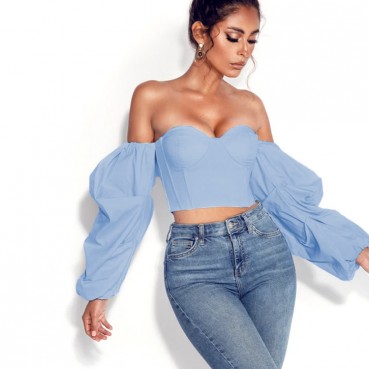 Women's early autumn new one-shoulder shirt irregular long-sleeved sexy fashion night bowl short shirt female summer