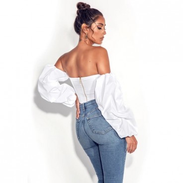 Women's early autumn new one-shoulder shirt irregular long-sleeved sexy fashion night bowl short shirt female summer