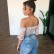 Summer new women's fashion sexy mesh wave point shoulder wrapped chest revealing umbilica short top