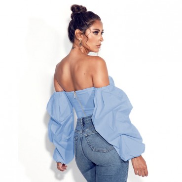 Women's early autumn new one-shoulder shirt irregular long-sleeved sexy fashion night bowl short shirt female summer