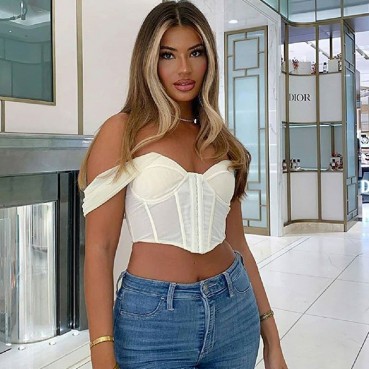 Women's hot-selling shoulder net yarn solid color sexy wrapped chest rifle short top female