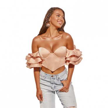 Summer new women's INS sexy pleat wrinkled leaf sleeve one shoulder blouse