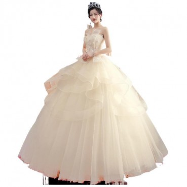 Wedding bride 2021 new champagne pregnant women large size Sen system super fairy small son temperament dream travel wedding dress