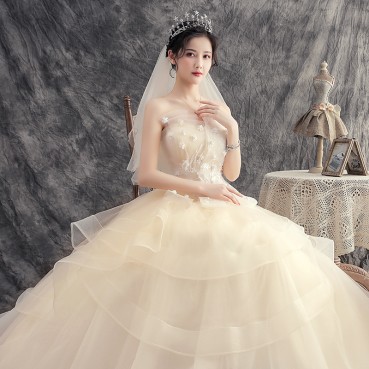 Wedding bride 2021 new champagne pregnant women large size Sen system super fairy small son temperament dream travel wedding dress