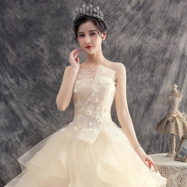 Wedding bride 2021 new champagne pregnant women large size Sen system super fairy small son temperament dream travel wedding dress