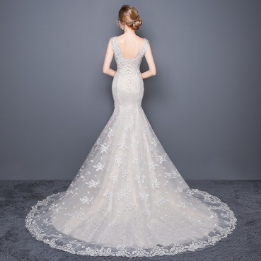 Bride wedding elegant sexy fish tail tail dress waist slim slimming large size reveal lace wedding dress