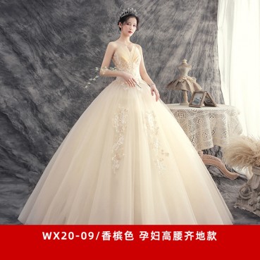 Wedding bride 2021 new champagne pregnant women large size Sen system super fairy small son temperament dream travel wedding dress