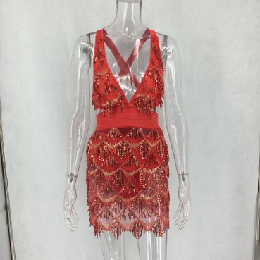 New spot European and American nightclub sexy ladies revealed sequins women's dresses six colors