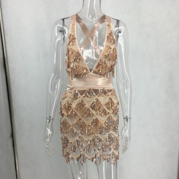New spot European and American nightclub sexy ladies revealed sequins women's dresses six colors