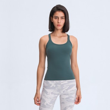2021 spring and summer new with chest pad long yoga vest female Y words beautiful back kid naked training fitness top