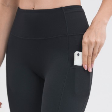 Spring and summer new non-T line sideline pocket yoga pants waist splink pocket skin-friendly hips tight nine pants women