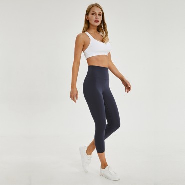 New double-sided grinding naked sports yoga seven pants women's hip running fitness trousers quick-dry elastic yoga pants