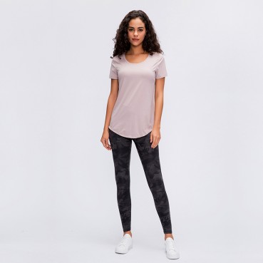 2021 new slim double-sided naked T-shirt female breathable high-elastic solid color wild running sports fitness yoga clothing