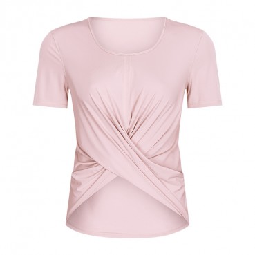 2021 spring and summer new 摆 交 短 short-sleeved female solid color casual sports accelerated breathable fitness yoga clothing