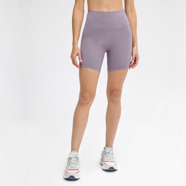 2021 spring and summer new non-T line solid color yoga shorts double-sided grinding fumed elastic sports fitness three pants
