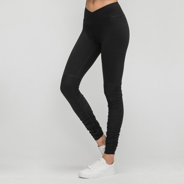 Autumn and winter new high waist yoga pants female personality cross waist slim fitness trousers foot thread pleated nine pants