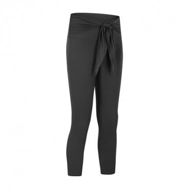 New front waist fashion straps sports seven pants women's skinny naked stretch Slim high elastic yoga pants Europe and the United States