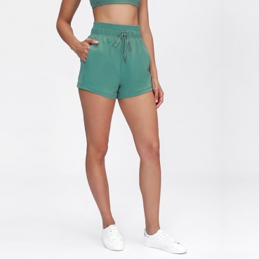 2021 spring and summer new lottron bundle waist yoga shorts female solid color pocket loose breathable sports three pants