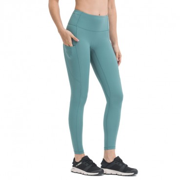 Spring and summer new non-T line sideline pocket yoga pants waist splink pocket skin-friendly hips tight nine pants women